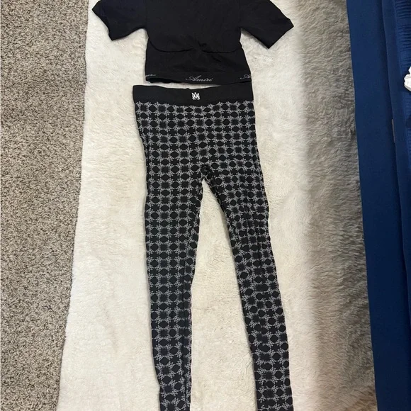 AMIRI Black Top and Patterned Leggings Set - Picture 3 of 3